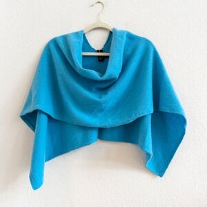 Claudia Nichole 100% Cashmere Turquoise Blue Cowl Neck Poncho Wrap OS